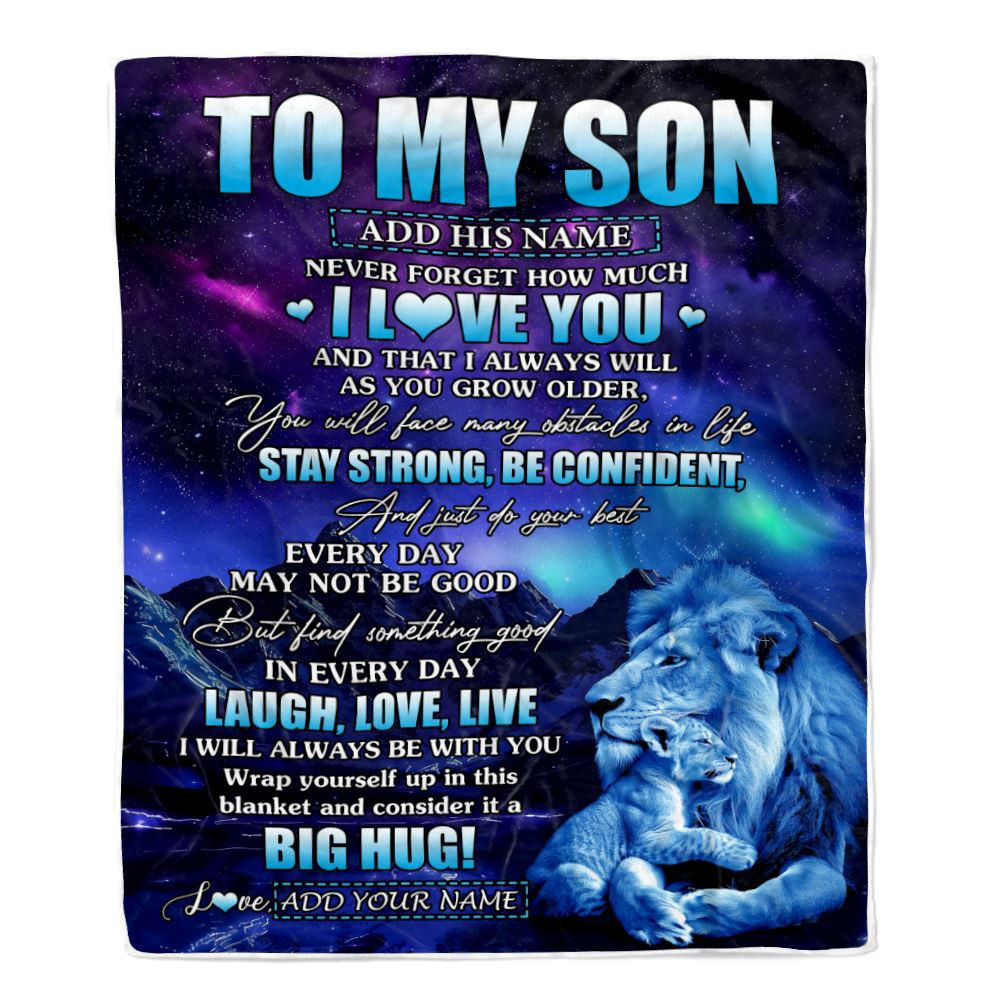Personalized To My Son Gifts From Dad Father Blanket Laught Love Live Lion Great Son Birthday Gifts Graduation Christmas Customized Fleece Throw Blanket
