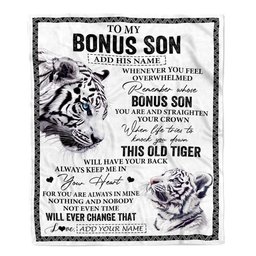 Personalized To My Bonus Son Gifts Blanket From Stepmom Stepdad Whenever White Tiger Unique Birthday Gifts For Stepson Graduation Christmas Fleece Blanket