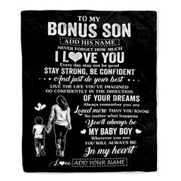 Personalized To My Bonus Son Gifts From Stepmother Blanket Never Forget How Much I Love You Stepson Birthday Graduation Christmas Customized Fleece Blanket