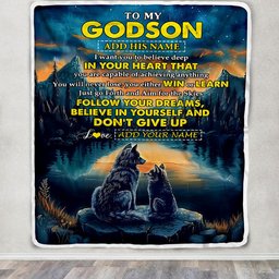 Personalized To My Godson Gifts From Godmother Uncle Blanket Don't Give Up Wolf Gifts For Godson Birthday Graduation Christmas Customized Fleece Throw Blanket
