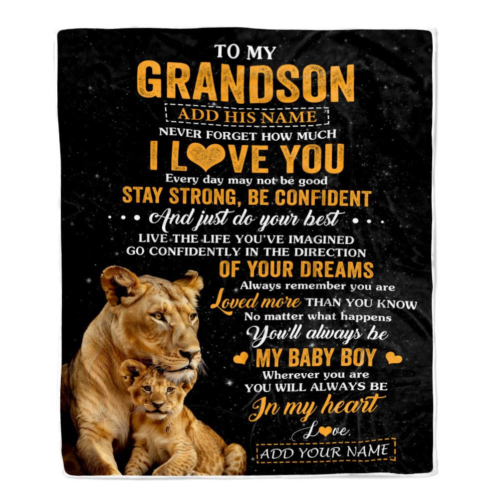 Personalized To My Grandson Gifts From Grandma Gigi Blanket Lion Never Forget How Much I Love You Grandson Birthday Gifts Graduation Christmas Fleece Blanket