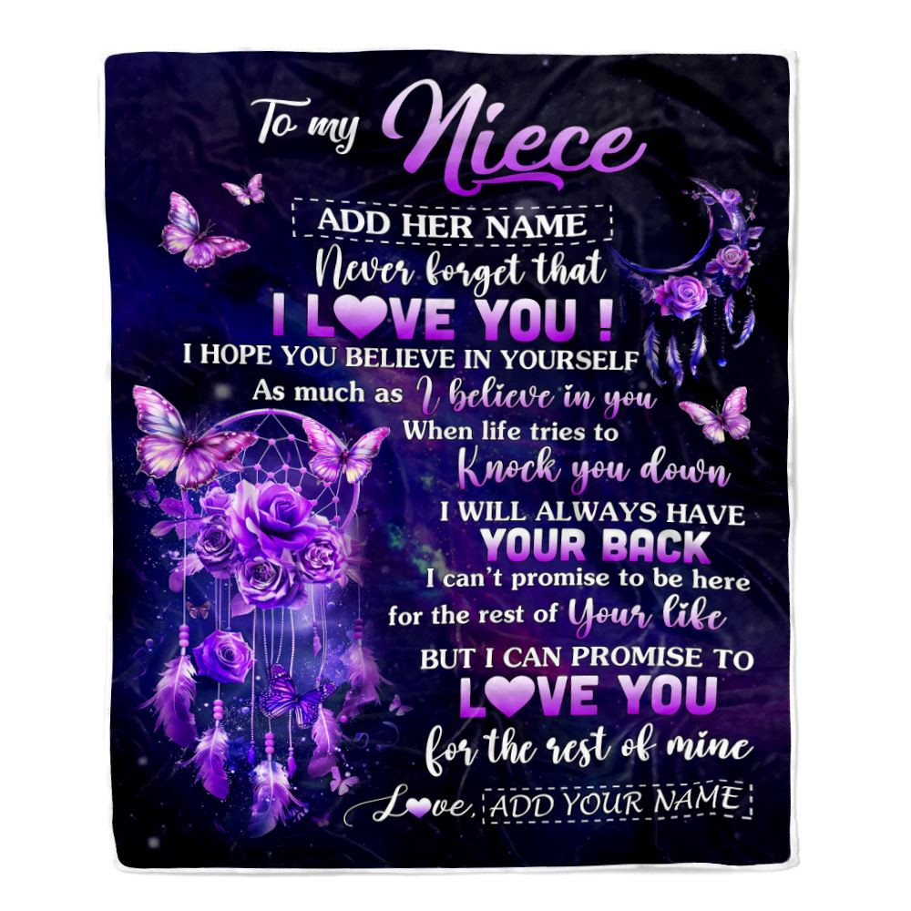 Personalized To My Niece Gifts Blanket From Aunt Uncle Floral Butterfly Love You Niece Birthday Gifts Graduation Christmas Customized Fleece Blanket
