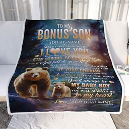 Personalized To My Bonus Son Gifts From Stepmother Stepdad Blanket Bear Never Forget How Much I Love You Stepson Birthday Graduation Christmas Fleece Blanket
