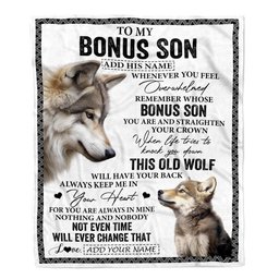 Personalized To My Bonus Son Gifts Blanket From Stepmom Stepdad Whenever Wolf Unique Birthday Gifts For Stepson Graduation Christmas Custom Fleece Blanket