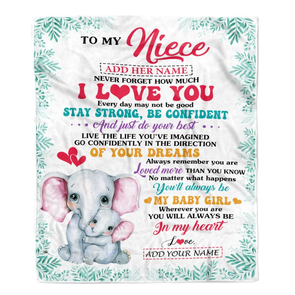 Personalized To My Niece Gifts From Aunt Auntie Blanket Elephant Never Forget How Much I Love You Niece Birthday Gifts Christmas Customized Fleece Blanket