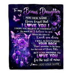 Personalized To My Bonus Daughter Gifts Blanket From Step Mom Floral Butterfly Love You Stepdaughter Birthday Gifts Graduation Christmas Fleece Blanket