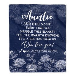 Personalized To My Auntie Gifts Blanket From Niece Nephew Blue Flower Love You Birthday Gifts For Auntie Mothers Day Christmas Auntie Fleece Throw Blanket