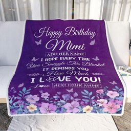 Personalized Happy Mimi Birthday Gifts From Granddaughter Grandson Blanket Purple Floral Unique Birthday Gift Mimi Gifts Customized Fleece Blanket