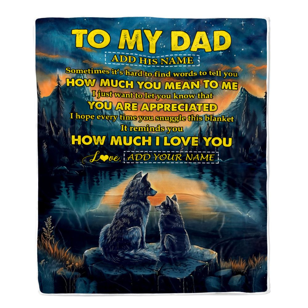Personalized To My Dad Blanket Fathers Day Dad Gifts From Daughter Son How Much I Love You Wolf Dad Birthday Gifts Christmas Customized Fleece Blanket