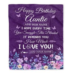 Personalized Happy Auntie Birthday Gifts From Niece Nephew Blanket Purple Floral Unique Birthday Gift Auntie Gifts Customized Fleece Throw Blanket