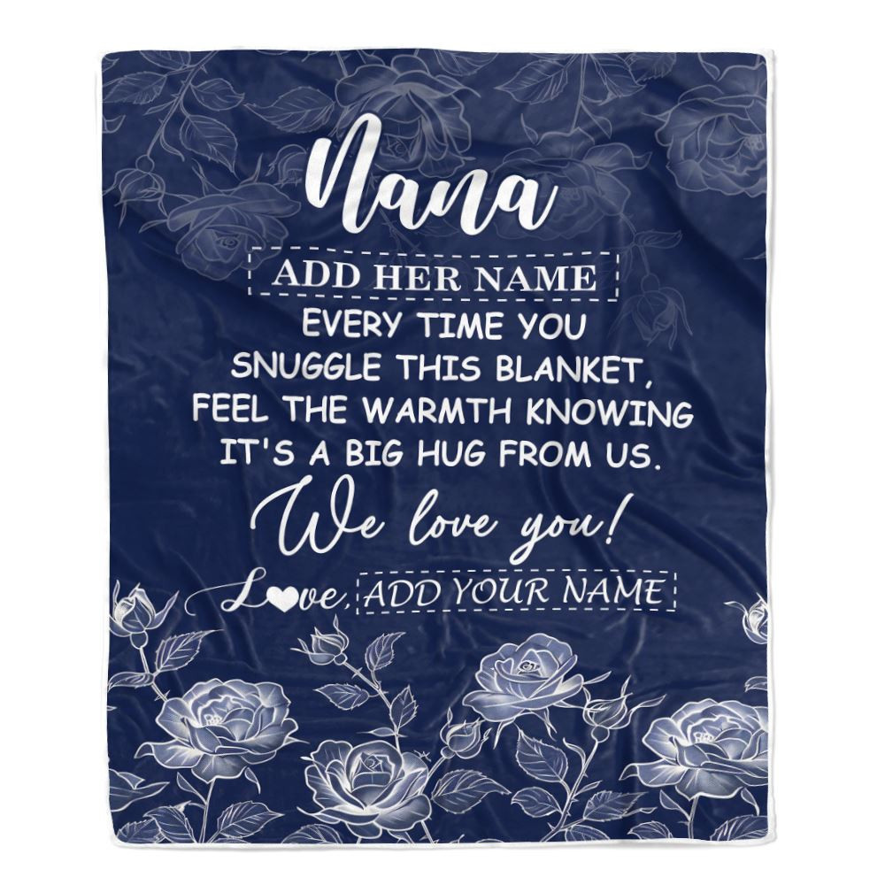 Personalized To My Nana Gifts Blanket From Granddaughter Grandson Blue Flower Love You Birthday Gifts For Nana Mothers Day Christmas Nana Fleece Throw Blanket