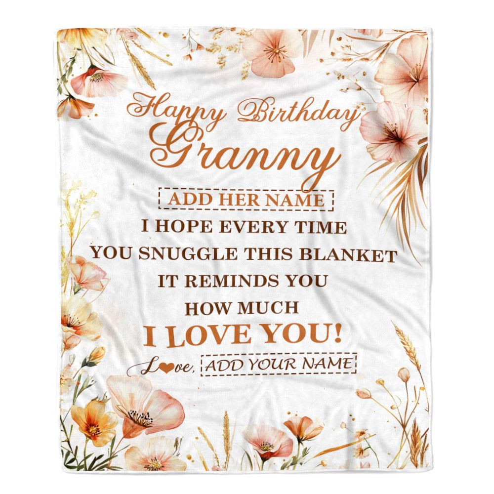 Personalized Birthday Gifts For Granny Gifts From Granddaughter Blanket Yellow Happy Birthday Granny Unique Gift Bday Customized Fleece Blanket