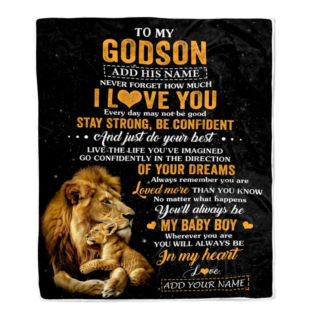 Personalized To My Godson Gifts From Godfather Uncle Blanket Lion Never Forget How Much I Love You Godson Birthday Graduation Christmas Fleece Throw Blanket
