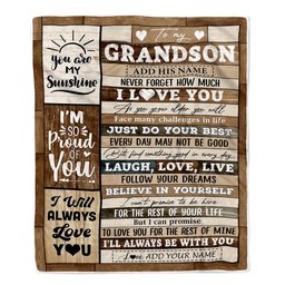Personalized Gifts For Grandson From Grandma Grandpa Blanket Wood Love You Fathers Day Grandson Gifts Birthday Graduation Christmas Customized Fleece Blanket