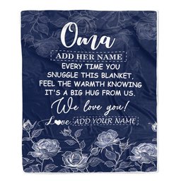 Personalized To My Oma Gifts Blanket From Granddaughter Grandson Blue Flower Love You Birthday Gifts For Oma Mothers Day Christmas Oma Fleece Throw Blanket