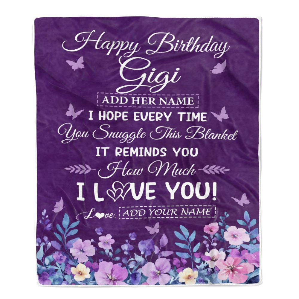 Personalized Happy Gigi Birthday Gifts From Granddaughter Grandson Blanket Purple Floral Unique Birthday Gift Gigi Gifts Customized Fleece Blanket