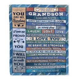 Personalized To My Grandson Gifts From Grandma Grandpa Blanket Wood I Love You Birthday Graduation Gifts For Grandson Christmas Customized Fleece Blanket