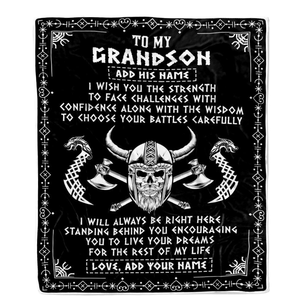 Personalized To My Grandson Viking Blanket From Grandma Grandpa I Wish You The Strength Scandinavian Norse Runes Viking For Men Birthday Gifts Fleece Blanket