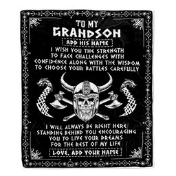 Personalized To My Grandson Viking Blanket From Grandma Grandpa I Wish You The Strength Scandinavian Norse Runes Viking For Men Birthday Gifts Fleece Blanket