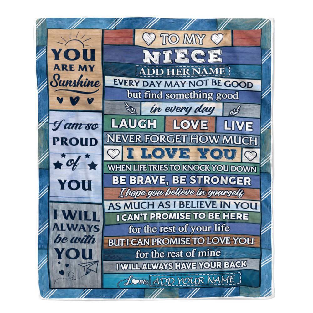 Personalized To My Niece Gifts From Aunt Uncle Auntie Blanket Wood I Love You Birthday Graduation Gifts For Niece Christmas Customized Fleece Throw Blanket