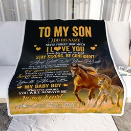 Personalized To My Son Gifts From Mom Dad Mother Father Blanket Horse Never Forget How Much I Love You Son Birthday Graduation Christmas Fleece Throw Blanket