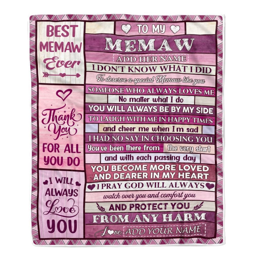 Personalized To My Memaw Gifts Blanket From Granddaughter Grandson Wood Thank You For All Gifts For Memaw Mothers Day Birthday Christmas Fleece Throw Blanket