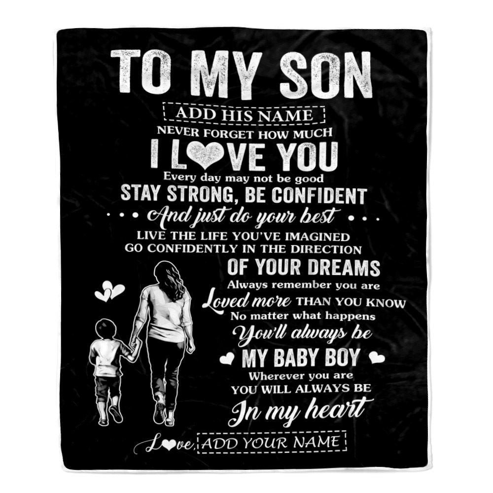 Personalized To My Son Gifts From Mom Mother Blanket Never Forget How Much I Love You Son Birthday Graduation Christmas Customized Fleece Throw Blanket