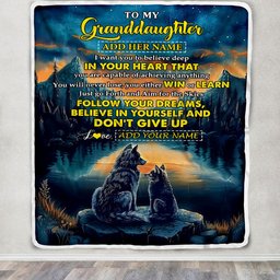 Personalized To My Granddaughter Gifts From Grandma Papa Blanket Don't Give Up Wolf Gifts For Granddaughter Birthday Graduation Christmas Fleece Blanket