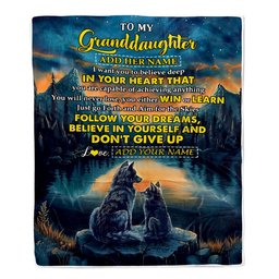 Personalized To My Granddaughter Gifts From Grandma Papa Blanket Don't Give Up Wolf Gifts For Granddaughter Birthday Graduation Christmas Fleece Blanket