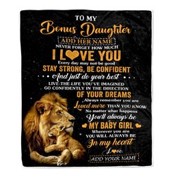 Personalized To My Bonus Daughter Gifts From Stepdad Blanket Lion Never Forget How Much I Love You Stepdaughter Birthday Gifts Christmas Fleece Blanket