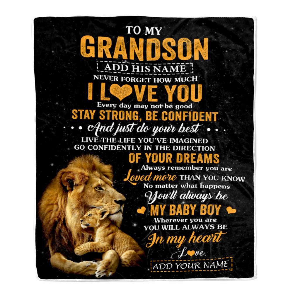 Personalized To My Grandson Gifts From Grandpa Blanket Lion Never Forget How Much I Love You Grandson Birthday Gifts Graduation Christmas Fleece Blanket