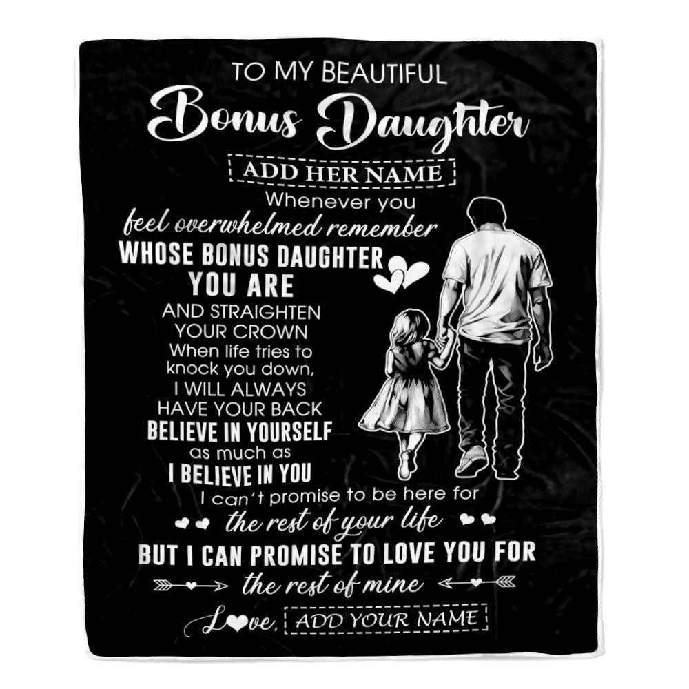 Personalized To My Beautiful Bonus Daughter Blanket From Step Dad Believe In Yourself Stepdaughter Birthday Gifts Christmas Customized Fleece Throw Blanket