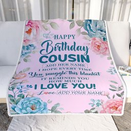 Personalized Happy Birthday Cousin Gifts From Family Blanket Floral Flower For Cousin Gifts For Birthday Customized Fleece Throw Blanket