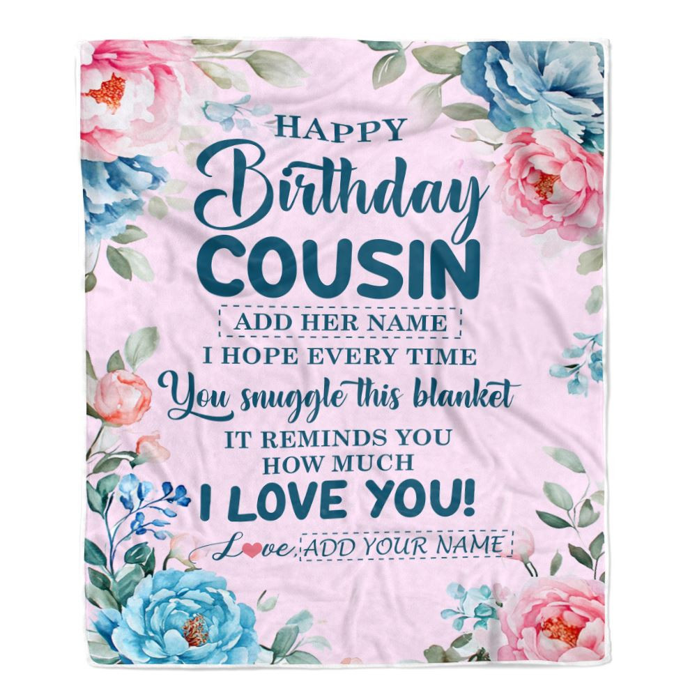 Personalized Happy Birthday Cousin Gifts From Family Blanket Floral Flower For Cousin Gifts For Birthday Customized Fleece Throw Blanket