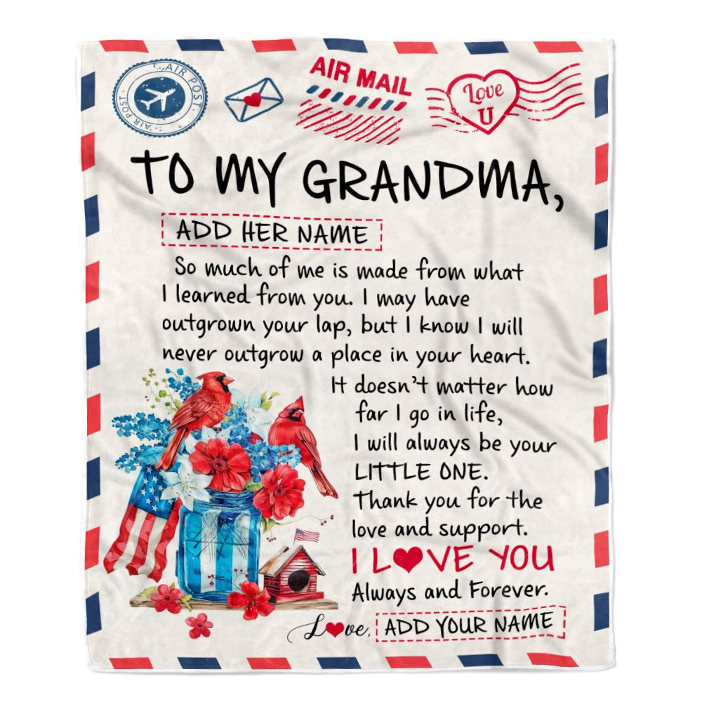 Personalized To My Grandma Gifts Blanket From Granddaughter Cardinal Letter Air Mail Letter Birthday Gifts For Grandma Mothers Day Christmas Fleece Blanket