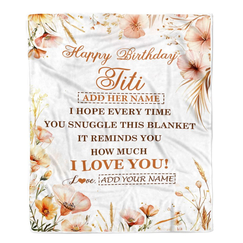 Personalized Birthday Gifts For Titi Gifts From Niece Nephew Blanket Yellow Happy Birthday Titi Unique Gift Bday Customized Fleece Throw Blanket