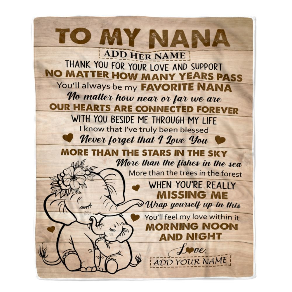 Personalized To My Nana Gifts Blanket From Granddaughter Grandson Elephant My Favorite Nana Birthday Gifts Mothers Day Christmas Custom Name Fleece Blanket