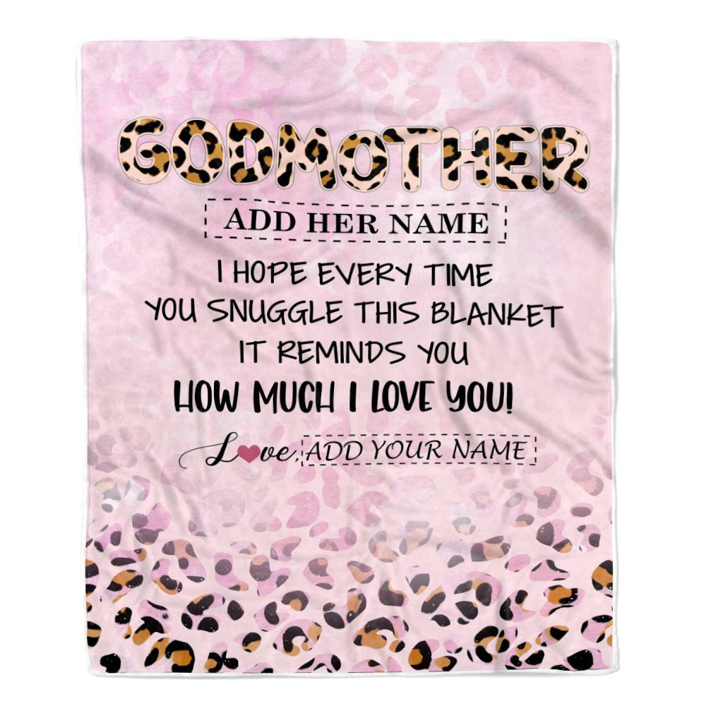 Personalized To My Godmother Gifts From Niece Nephew Blanket Pink Leopard Happy Birthday Gifts For Aunt Mothers Day Christmas Customized Fleece Throw Blanket