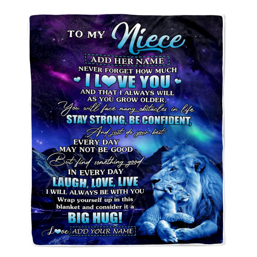 Personalized To My Niece Gifts From Uncle Blanket Laught Love Live Lion Great Niece Birthday Gifts Graduation Christmas Customized Fleece Throw Blanket
