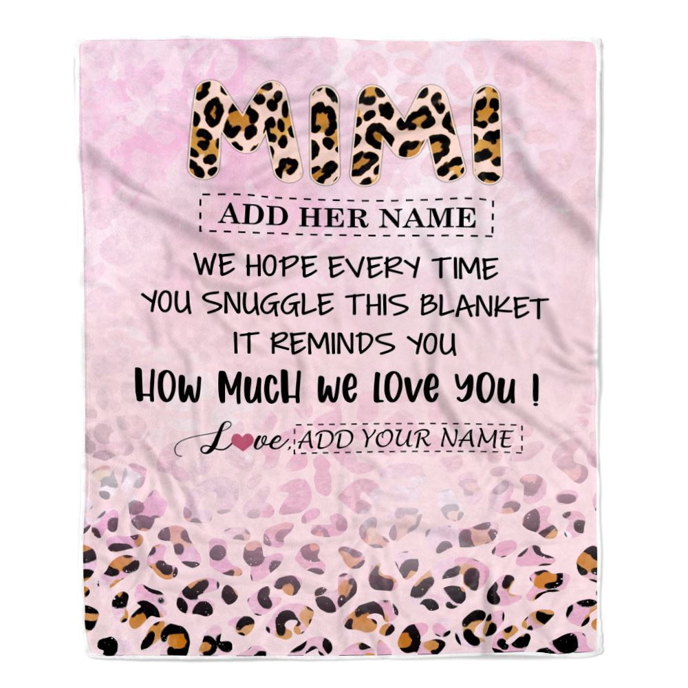 Personalized To My Mimi Gifts From Granddaughter Grandson Blanket Pink Leopard Happy Birthday Gifts For Mimi Mothers Day Christmas Customized Fleece Blanket