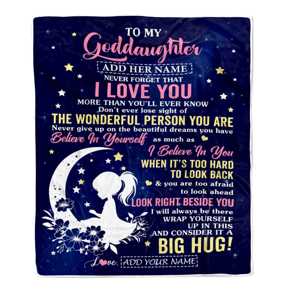 Personalized To My Goddaughter Gifts From Godmother Blanket Floral Moon Birthday Gifts For Goddaughter Graduation Wedding Christmas Customized Fleece Blanket