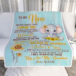 Personalized To My Niece Blanket From Aunt Auntie Uncle Elephant Sunflower Never Forget I Love You Niece Birthday Christmas Customized Fleece Blanket