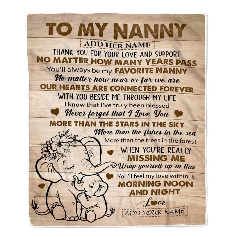 Personalized To My Nanny Gifts Blanket From Kids Grandkids Elephant My Favorite Nanny Birthday Gifts Mothers Day Christmas Custom Name Fleece Throw Blanket
