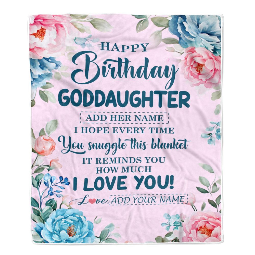Personalized Happy Birthday Goddaughter Gifts From Godmother Blanket Floral Flower For Goddaughter Gifts Birthday Customized Fleece Blanket