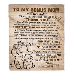 Personalized To My Bonus Mom Gift Blanket From Daughter Elephant Thank You Best Stepmom Birthday Gifts Mothers Day Christmas Custom Name Fleece Throw Blanket