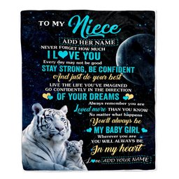 Personalized To My Niece Gifts From Aunt Uncle Auntie Blanket White Tiger Never Forget How Much I Love You Niece Birthday Christmas Customized Fleece Blanket