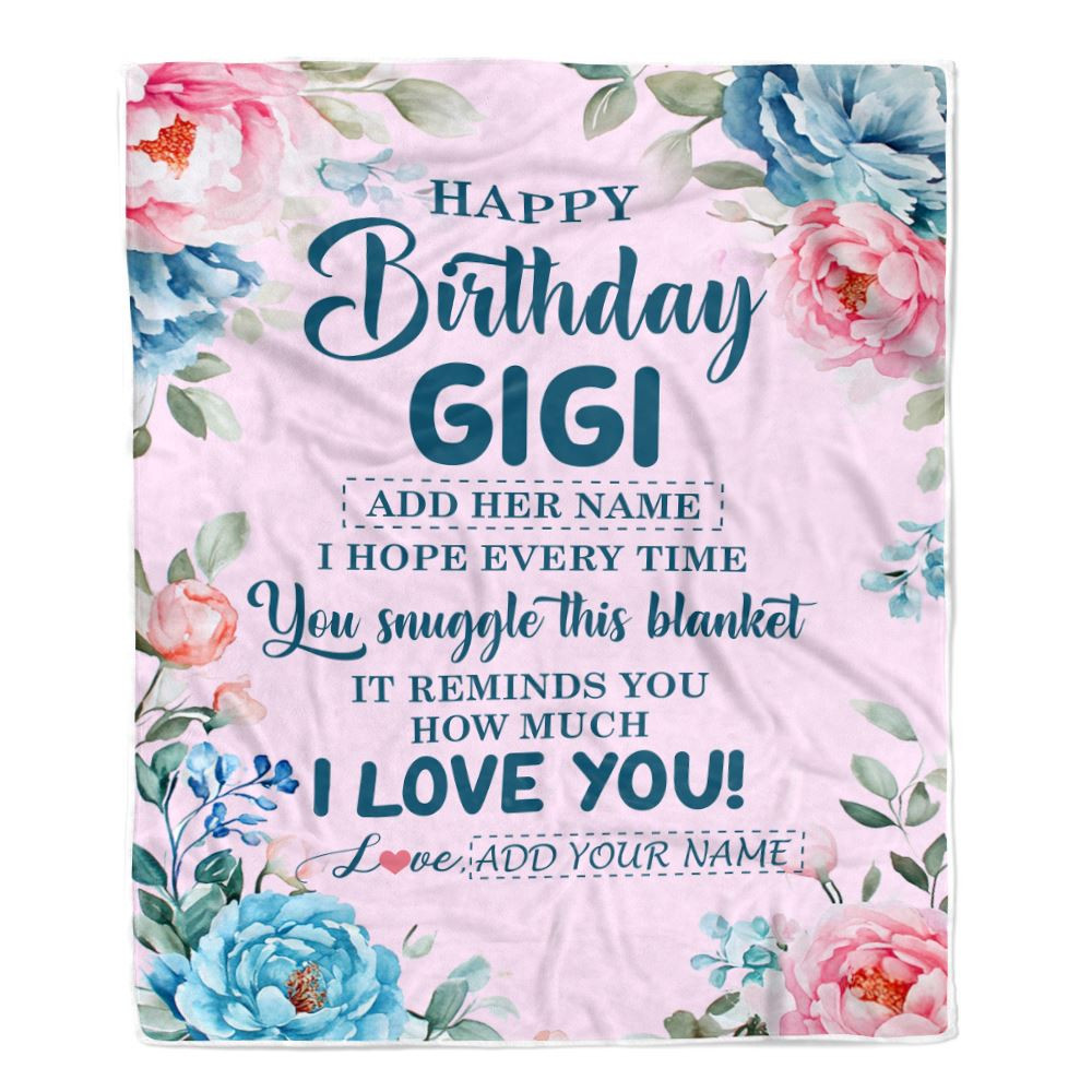 Personalized Happy Birthday Gigi Gifts From Granddaughter Grandson Blanket Floral Flower For Gigi Gifts For Birthday Customized Fleece Blanket