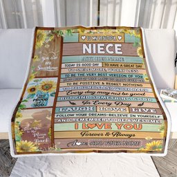 Personalized To My Beautiful Niece Gifts Blanket From Aunt Auntie Wood Sunflower Gifts For Niece Birthday Graduation Christmas Customized Fleece Blanket