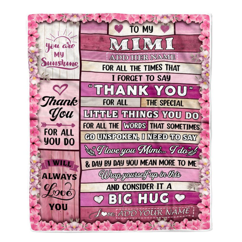Personalized To My Mimi Gifts Blanket From Granddaughter Grandson Wood Thank You Best Mimi Birthday Gifts Mothers Day Christmas Custom Name Fleece Blanket