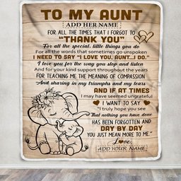 Personalized To My Aunt Gift Blanket From Niece Nephew Elephant Thank You Best Aunt Birthday Gifts Mothers Day Christmas Custom Name Fleece Throw Blanket